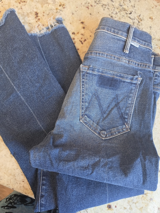 MOTHER Denim - MOTHER Dark Blue Wide-Leg Flare Jeans with Raw Hem